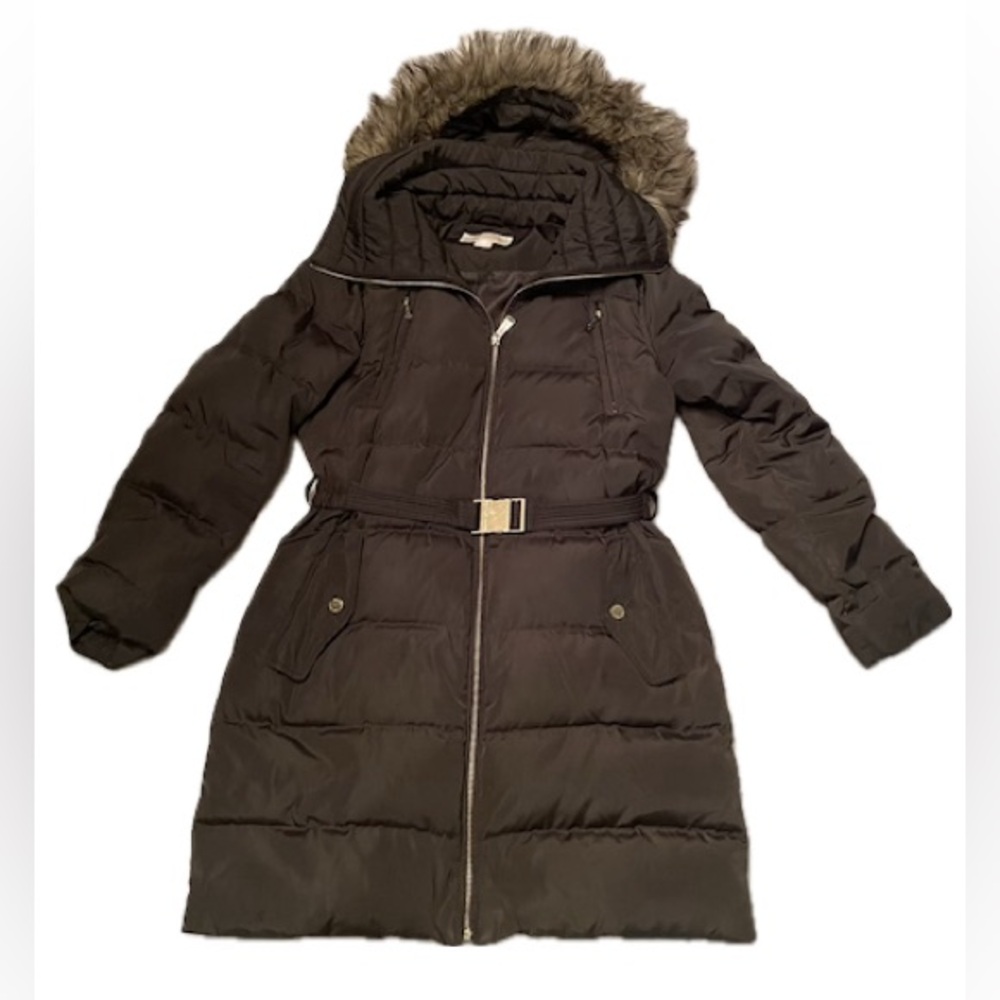 MICHAEL Michael Kors Black Puffer Coat with Fur Hood